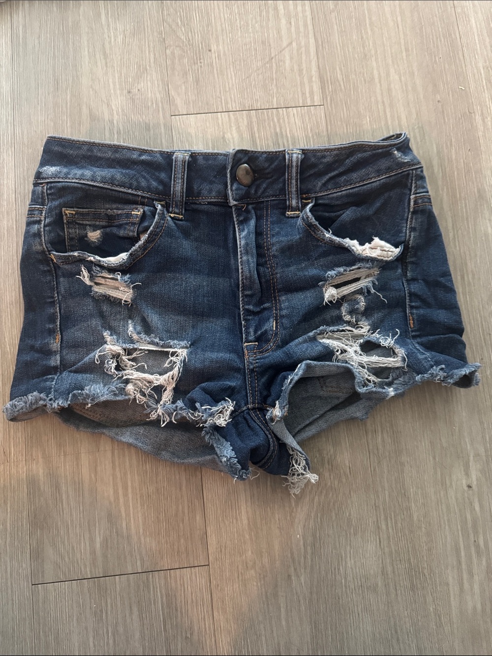 American Eagle Outfitters Dark Blue Distressed Denim Shorts